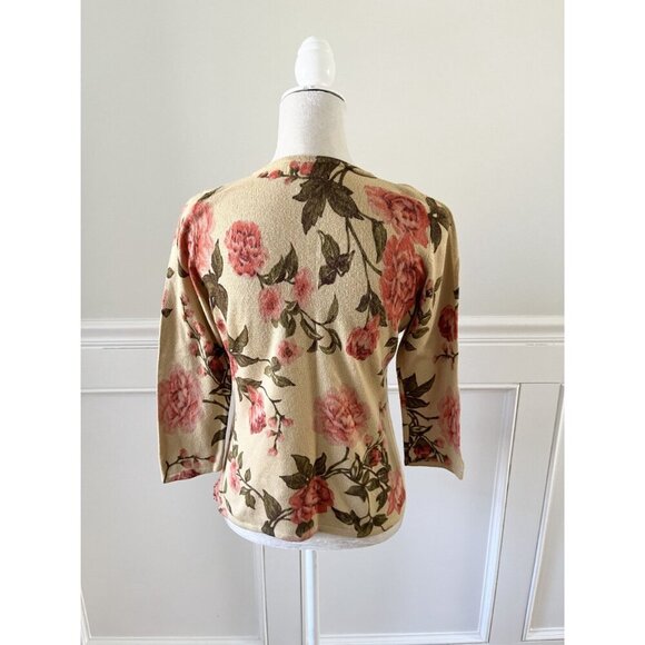 Dressbarn Petite Tan Rose Embellished Sweater With 3/4 Sleeves - Picture 4 of 5